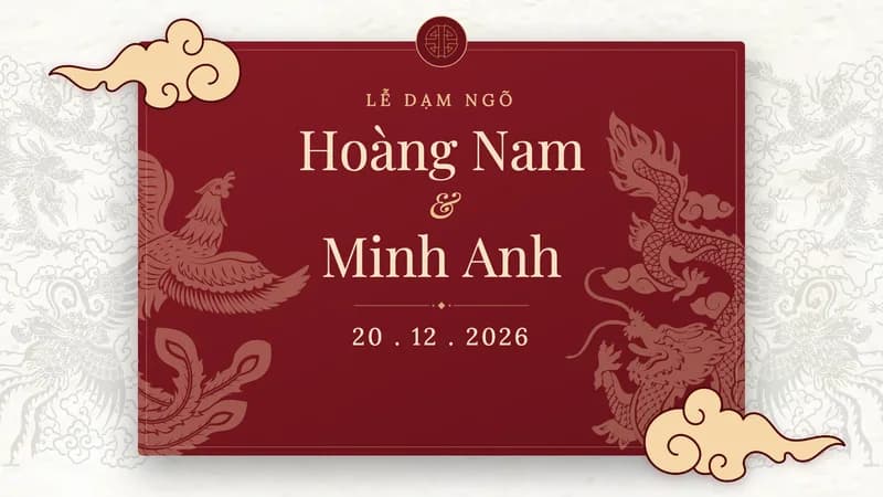 Mẫu video dạm ngõ Long phụng kem — Cổ điển · Thiệp đỏ trên giấy kem